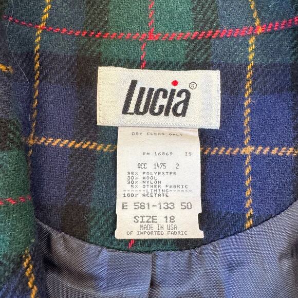 Lucia VTG Wmns 3 pc Suit Plaid Blue Green Wool Blend 90s Workwear USA Sz 16/18 - Picture 5 of 16